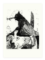 expressive sketch modern etching peacock woman black and white screenprint cat