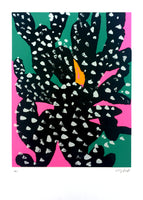 pink green yellow and black cactus art print home decor  