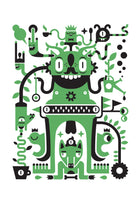 childlike, monster, sweet cute black and green illustration modern