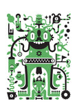 childlike, monster, sweet cute black and green illustration modern