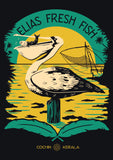 pelican fish sea port illustration limited edition screenprint green yellow black